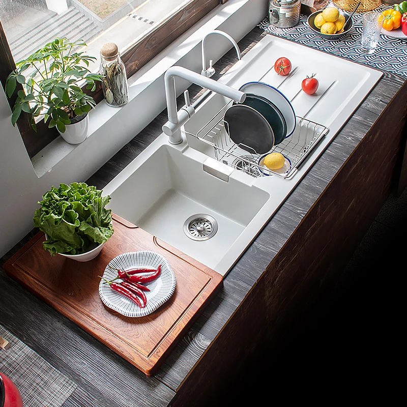 L11 quartz stone sink Super large double-slot kitchen sink