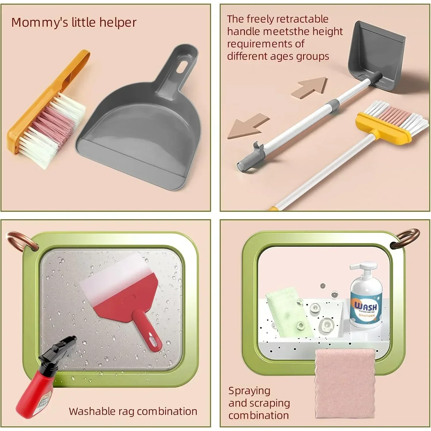 시뮬레이션 청소 카트 진공 청소기 몬테소리 어린이 장난감 역할 놀이 집 청소 청소 역할 놀이 게임