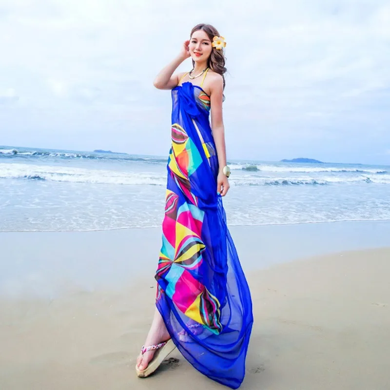 Women's plus Size Pareo Scarf Beach Sarongs Summer Chiffon Geometrical Design Cover up Towel Ladies Summer Beachwear