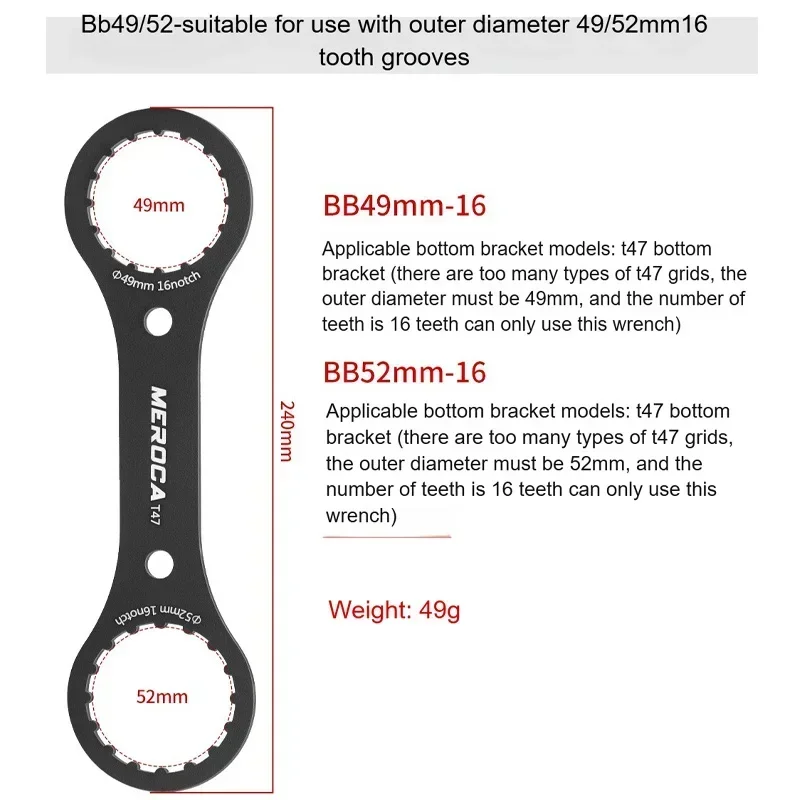 MEROCA Fahrrad Tretlagerschlüssel Fahrrad BB Schraubenschlüssel Entfernung Installationswerkzeug BB39 BB40.5 BB44 BB46 BB49 BB52 T47 16/24 Kerbe – Detail 7