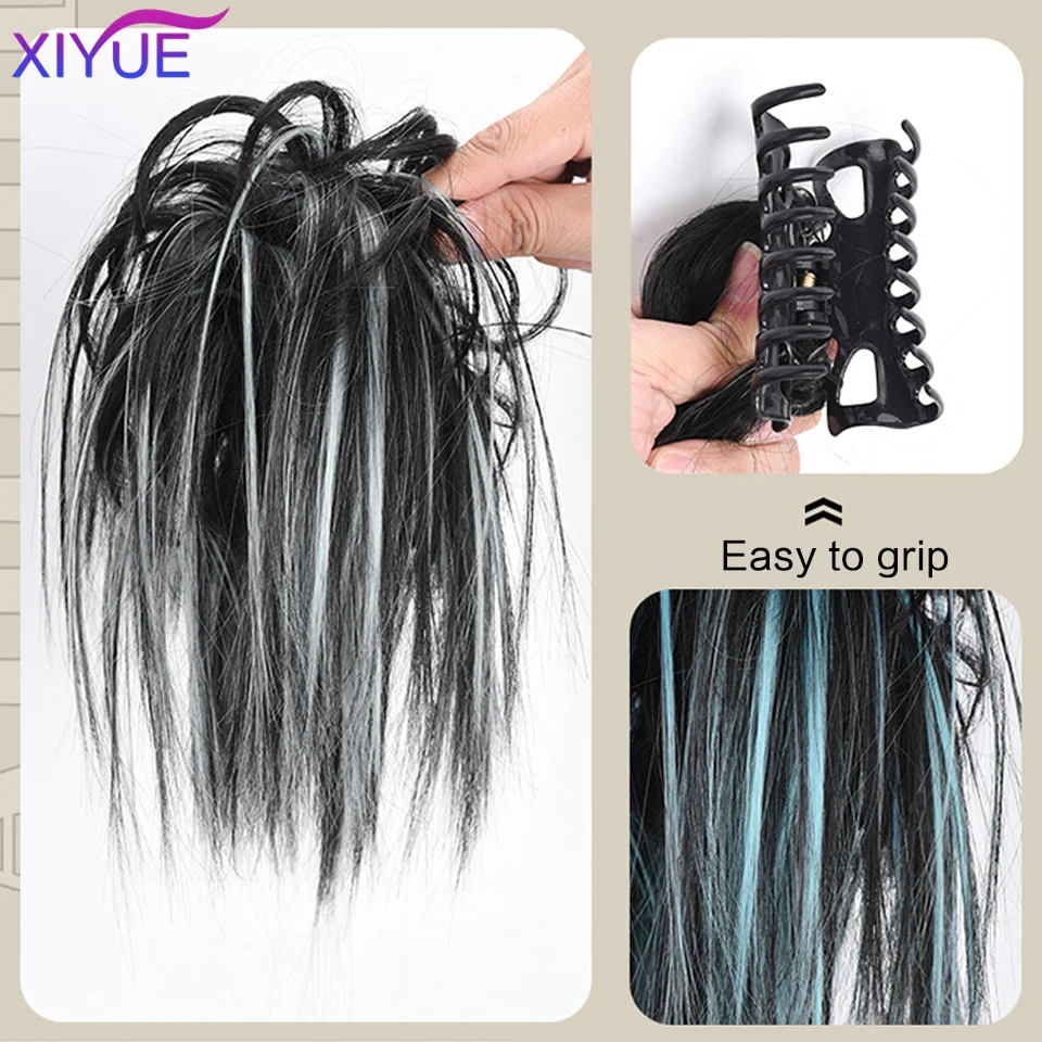 XIYUE Synthetic Messy Hair Bun Tousled Hairpiece Elastic Band Chignon Curly Scrunchie Updo Cover Hair Tail for Women Pink