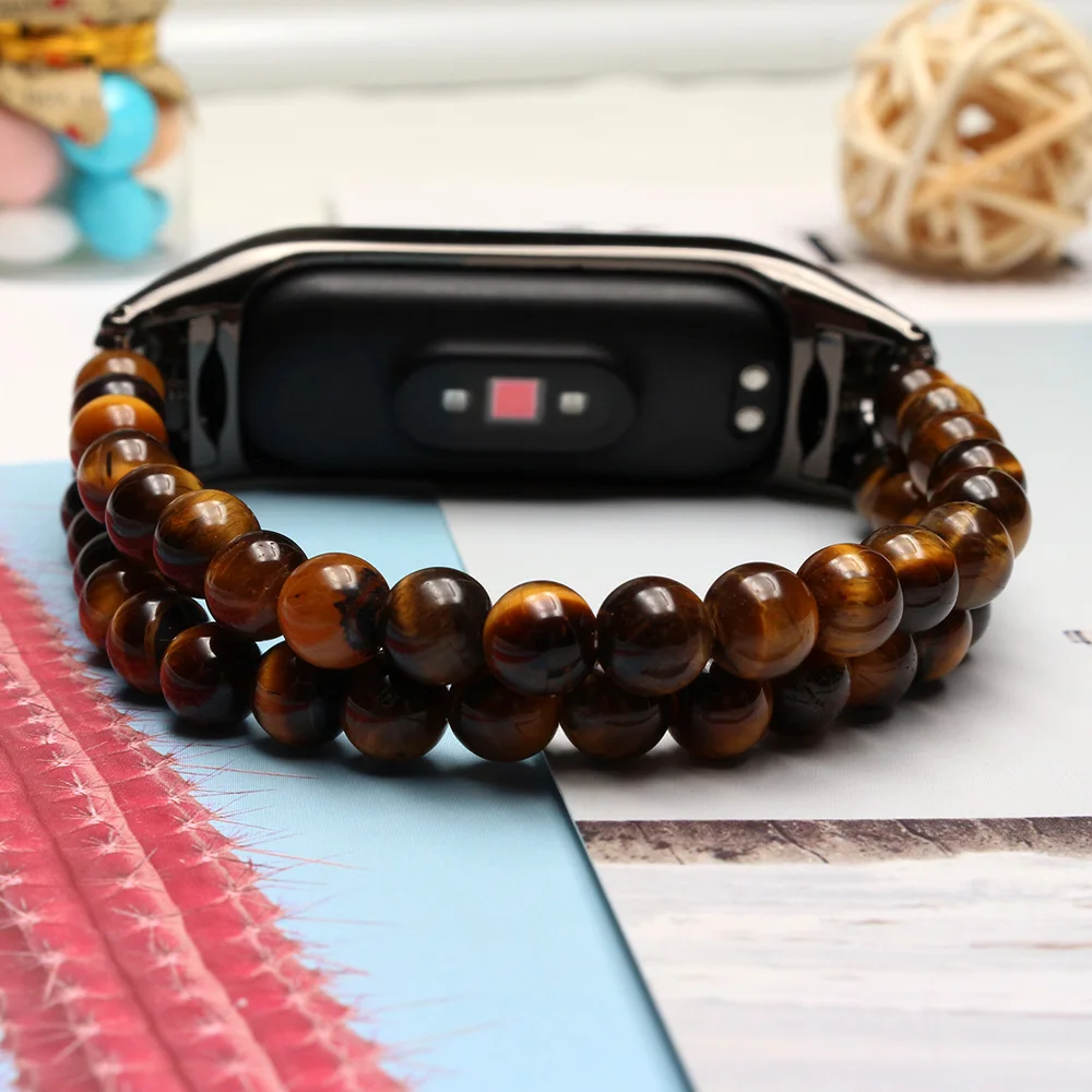 Elegant Beaded Elastic Smartwatch Bracelet – Stone Jewelry Wristband for Mi Band