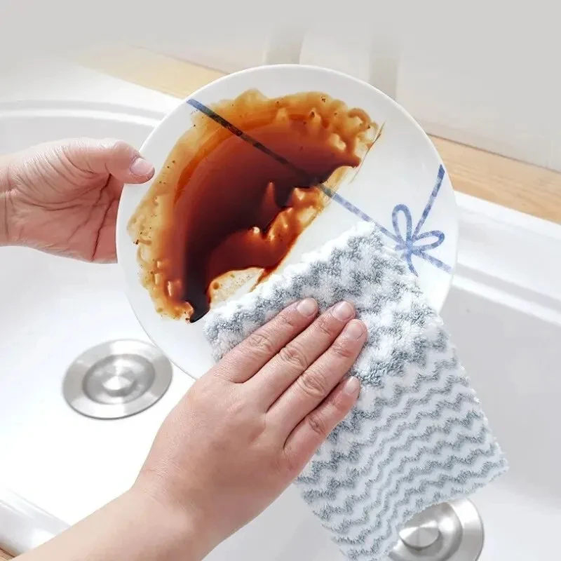 Kitchen Cleaning Cloth Set Coral Velvet Wave Design Microfibre Thickened Absorbent 20Pcs cleaning cloth