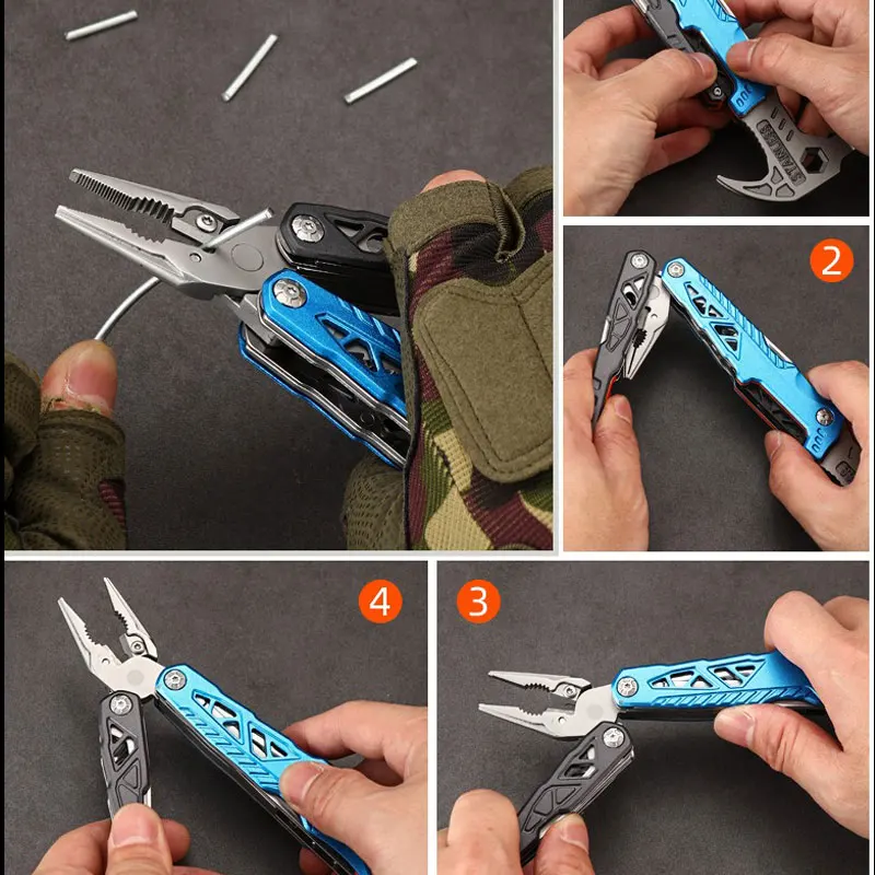 Multifunctional hammer folding portable outdoor wrench pliers car body defense universal one-piece combination tool multi-purpos