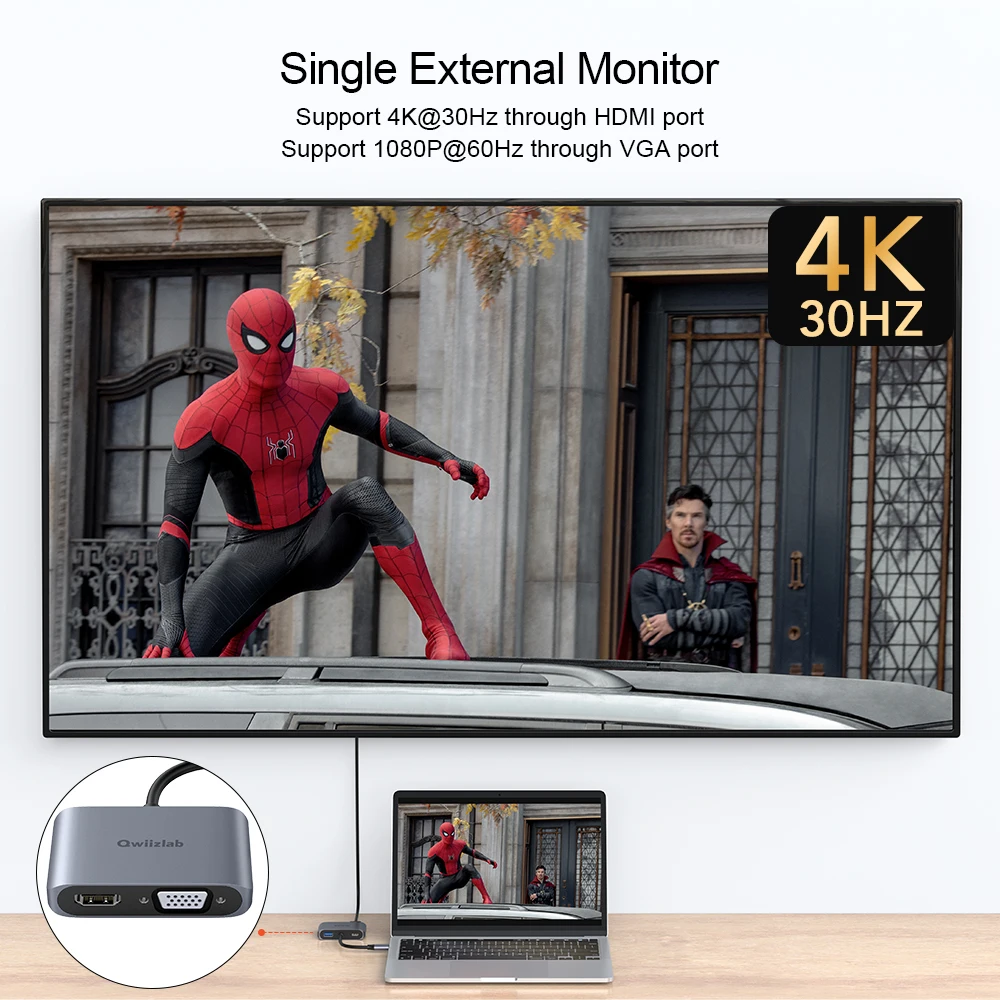 Адаптер Qwiizlab с USB Type-C на 4K HDMI и переходник 1080P VGA, питание 100 Вт, совместим с iPhone 15 ProMax, Windows PC La (art.: 3920c39b92ca3) - 3920c39b92ca3