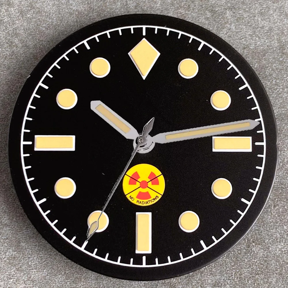 Vintage Black Sterile 29mm Watch Dial with Green Luminous Hands