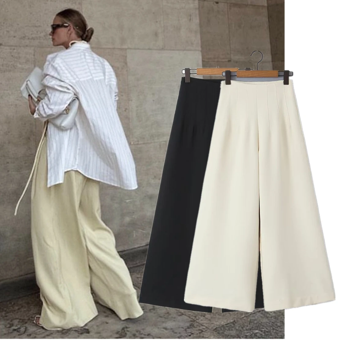 

Jenny&Dave 2024 New Arrival Ins Casual Trousers Fashion Ladies Clothes Fashion Blogger Retro High Waisted Wide Leg Pants Women