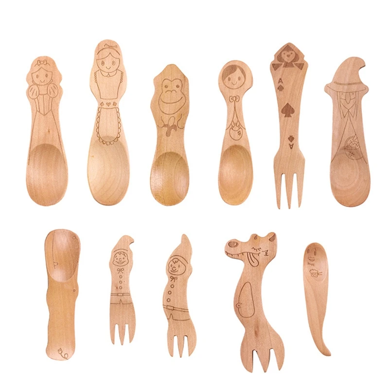 Cartoon Wooden Spoon Dinnerware Tableware Dessert Fork Food Display Accessories
