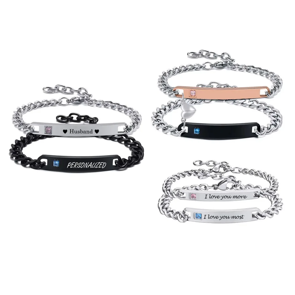 2 pezzi Braccialetti di coppia in acciaio inossidabile personalizzabili
