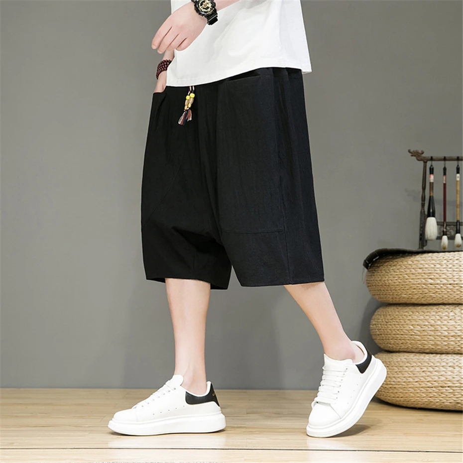 Summer Shorts Men Breathable Linen Shorts Loose Fashion Casual Solid Color Short Pants Male Summer Bottom Khaki Black Green