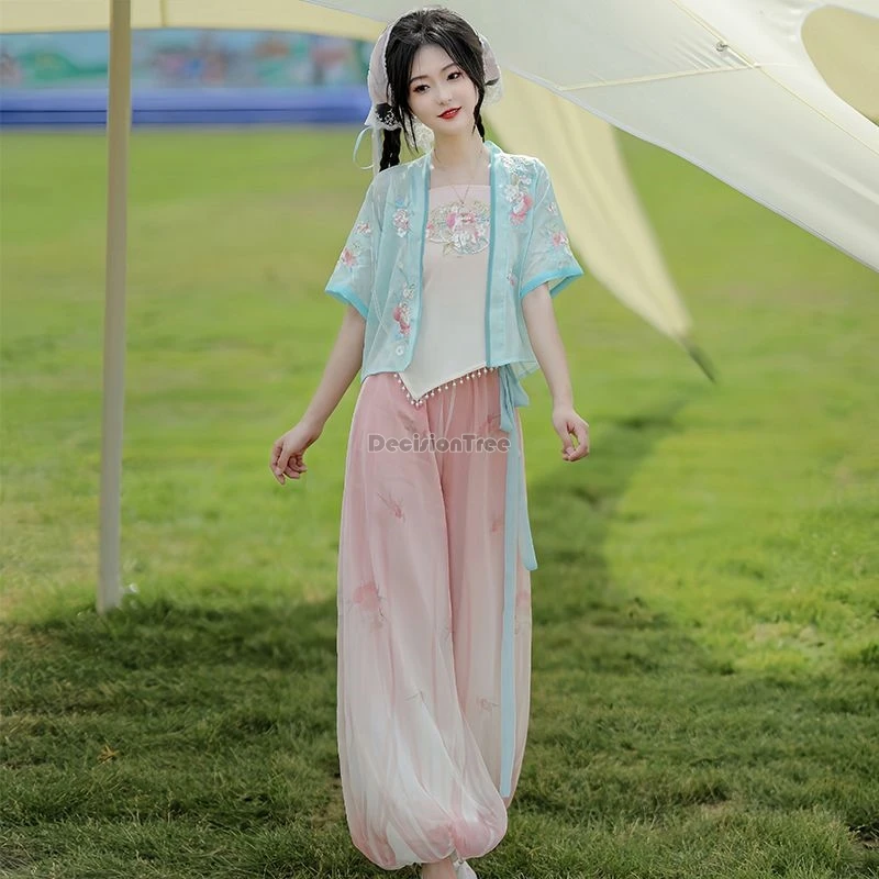 New Chinese Style Women Sun Embroidered Shirt with Wide Leg Pants - Guangfu 光芜 (Preorder)