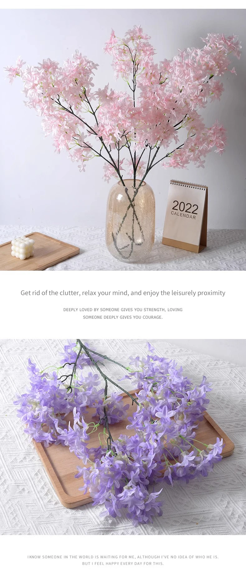 Description Picture 6 of itemArtificial Lilac Silk Cloth Home Hotel Ceiling Wedding Road Flower Arch Decoration Cross Long Branches Cherry Blossom