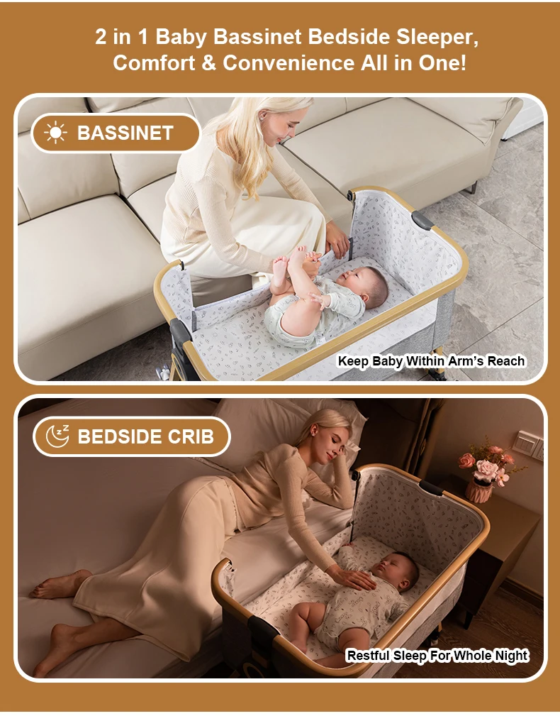 Baby Crib 3 in 1 Baby bed Portable Foldable Adjustable Height Rotatable Wheels Shaker Bassinet With Mosquito Net for Newborn S23ad4d608eaf4b36abef7c8c279680d5T
