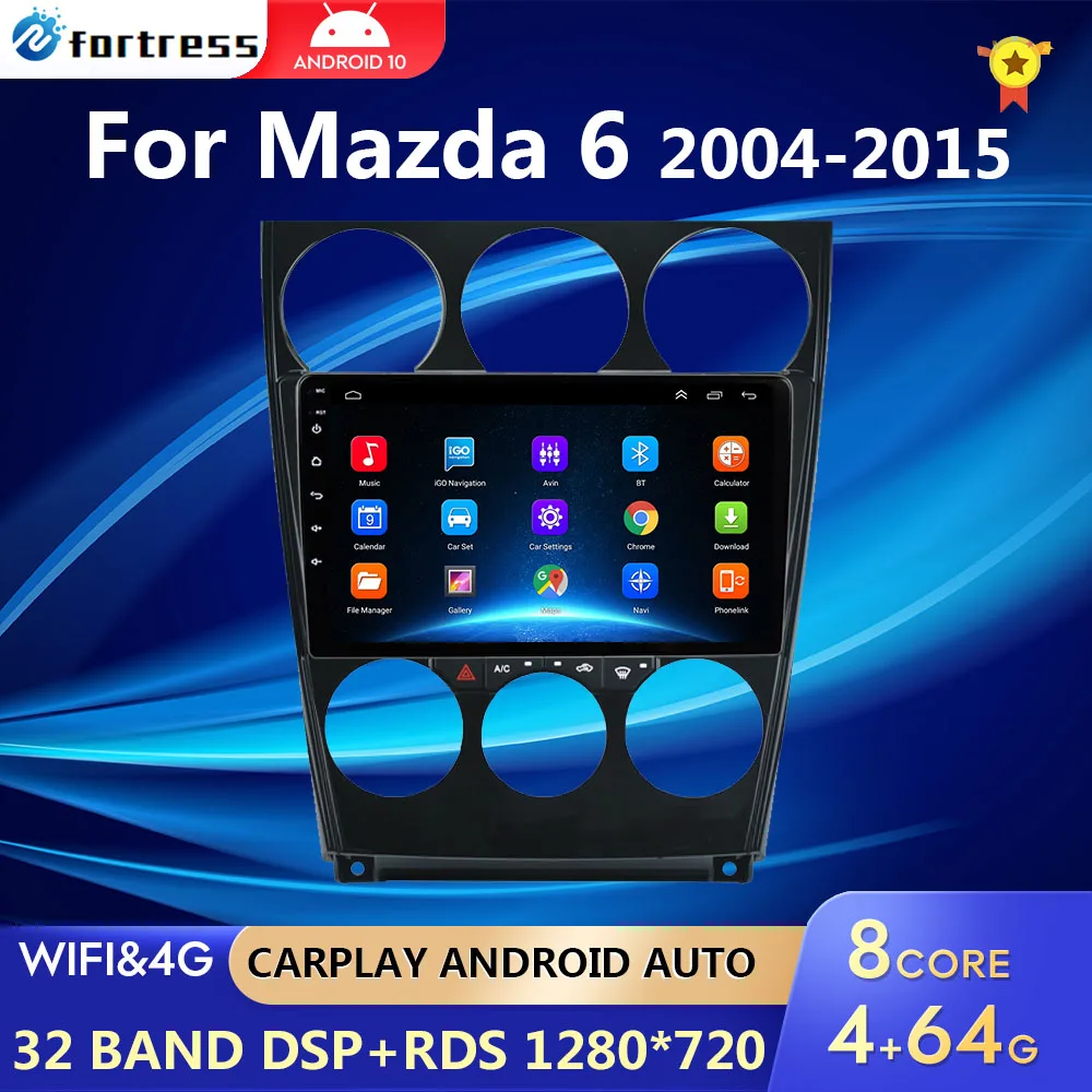 9 4G 4 + 64GB 안드로이드 10 For Mazda 6 2002 2003 2004 2005 2006 2007 2008 멀티미디어 차량용 DVD 플레이어 네비게이션 GPS 라디오 carplay