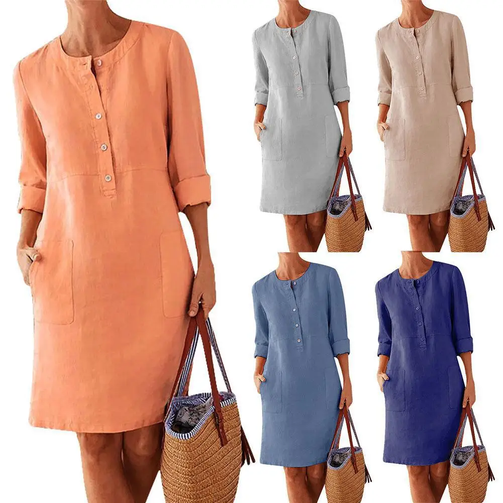 Cotton Blend Women Loose Blouse Dress