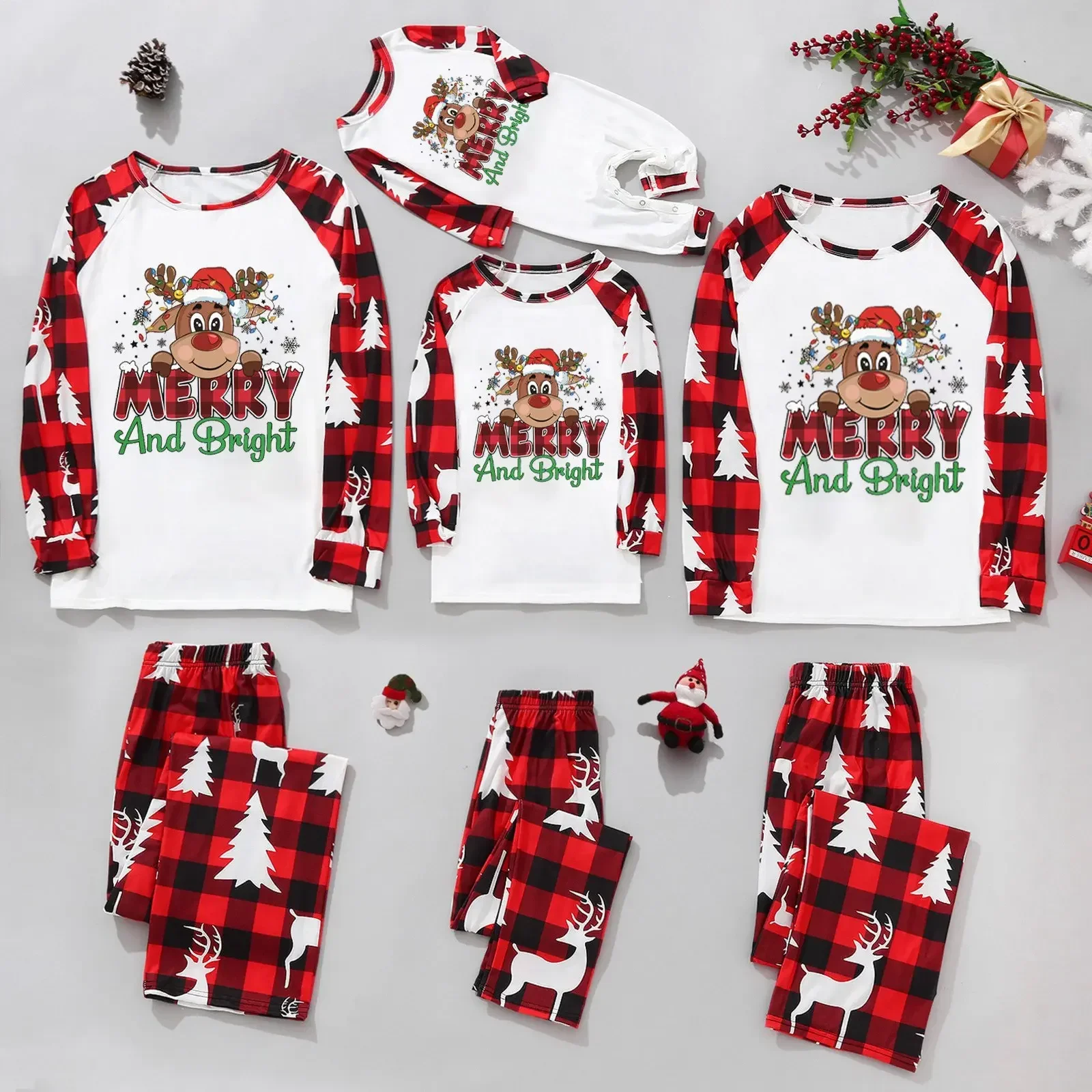 thumbnail image 1 of Conjunto de pijama con estampado de ciervo y alce para Navidad de invierno 2025, conjunto a juego para mamá, hija, papá e hijo, ropa de dormir suave y bonita, aspecto familiar navideño, 1 of 5