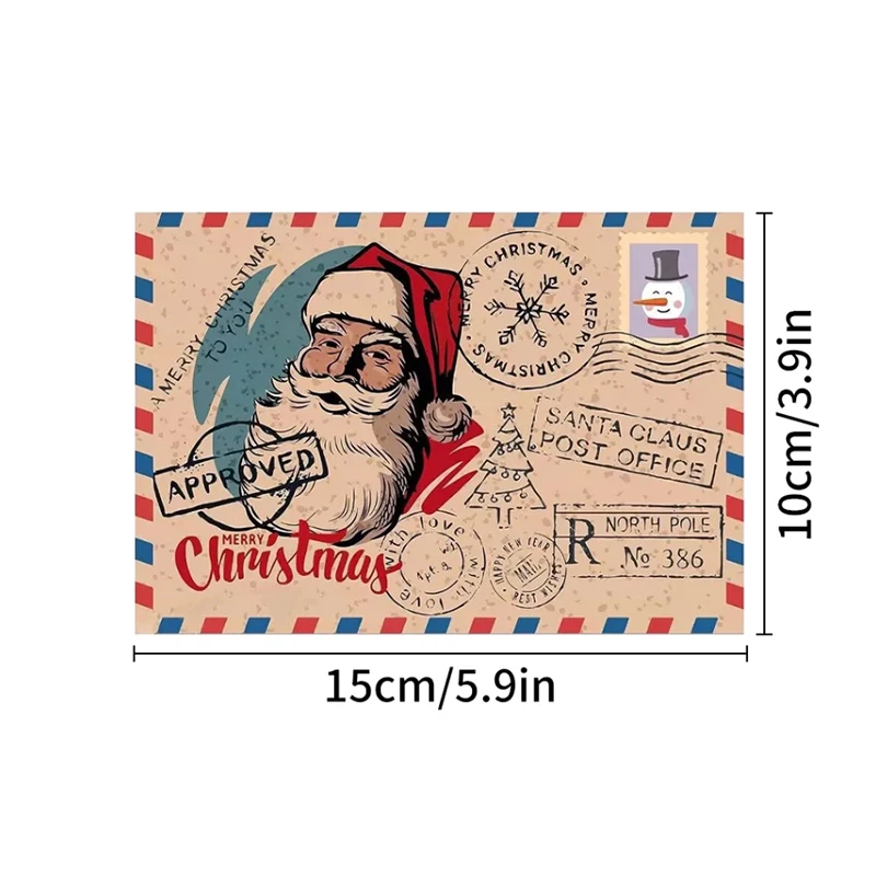 5Pcs Christmas Postcard Greeting Card Vintage Christmas Stamp Cards with Envelopes New Year Gift Card Xmas Party Decor Supplies