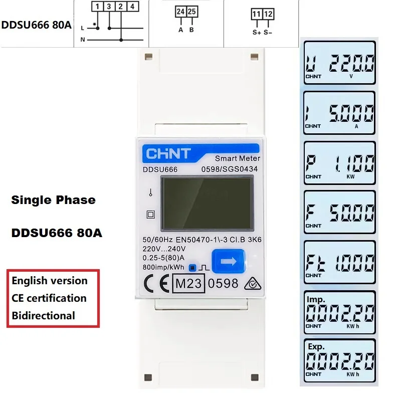 CHINT DDSU666 DTSU666 80A Single Three Phase MODBUS RS485  Bi-directional Smart Energy Power KWH Electric Solar Meter Wattmeter 5