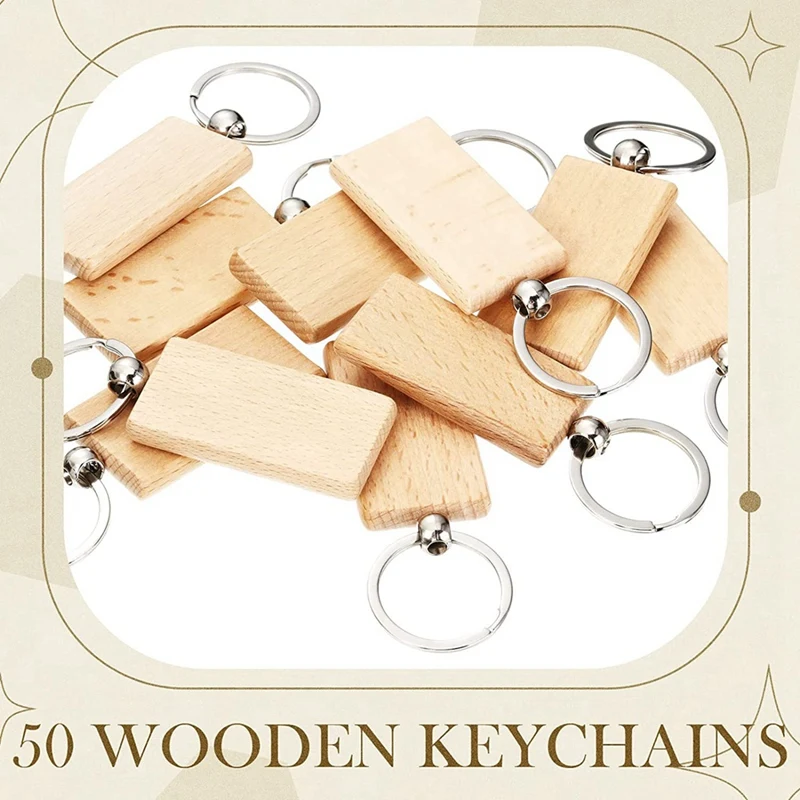 Blank Rectangle Shaped Wooden Keychain Set Of 120 Unfinished Wood