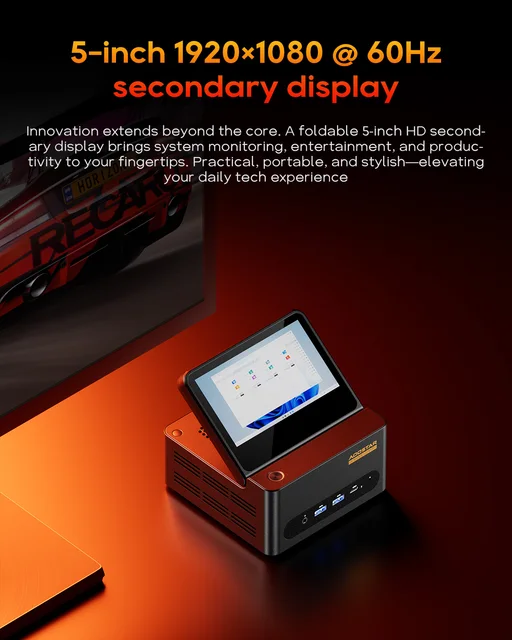 Aoostar Mini Pc G-FLIP AMD Ryzen AI9-HX370 Desktop 5 "Tela ribaltabile USB4 OCuLink Wi-Fi7 Computer desktop Mini Pc per giochi di lavoro 2