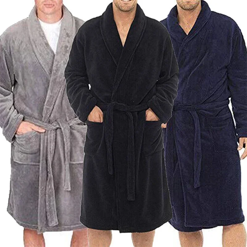 

Mens Bathrobe Man Winter Warm Casual Flannel Robe Sleepwear Long Sleeve Plush Shawl Male Bath Robe Lounge Nightgown Home Clothes