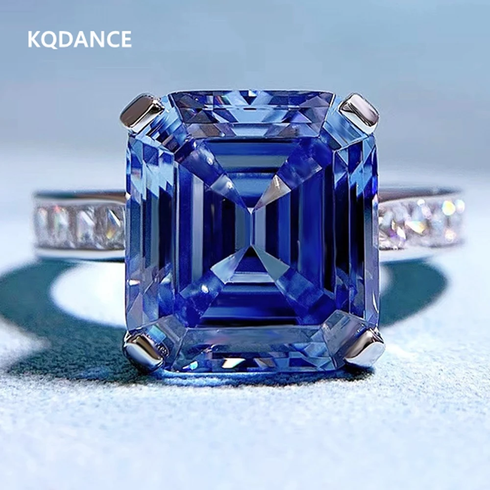 

KQDANCE 925 Sterling Silver Emerald Cut Create Sapphire Diamond 5 Carat Ring With Gray Blue Stone Wedding Jewelry for Women 2022