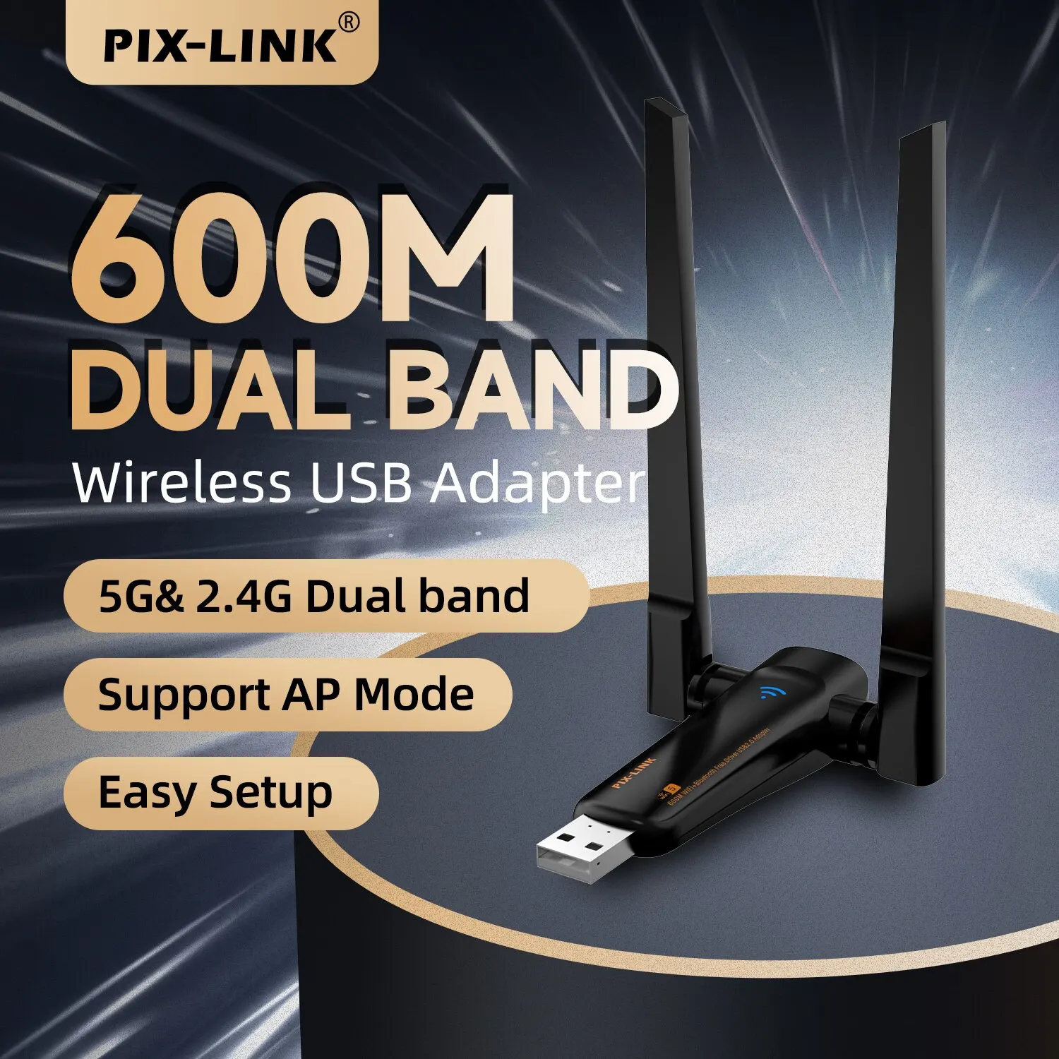 Adaptador WiFi De Doble Banda Del Receptor Inalámbrico, 600Mbps Con Ganancia Para Computadora Jinwen