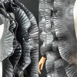 Metallic Wavy Pleated Ruffle Designer Fabric for Dress Styling and Stage Decoration (Silver grey)