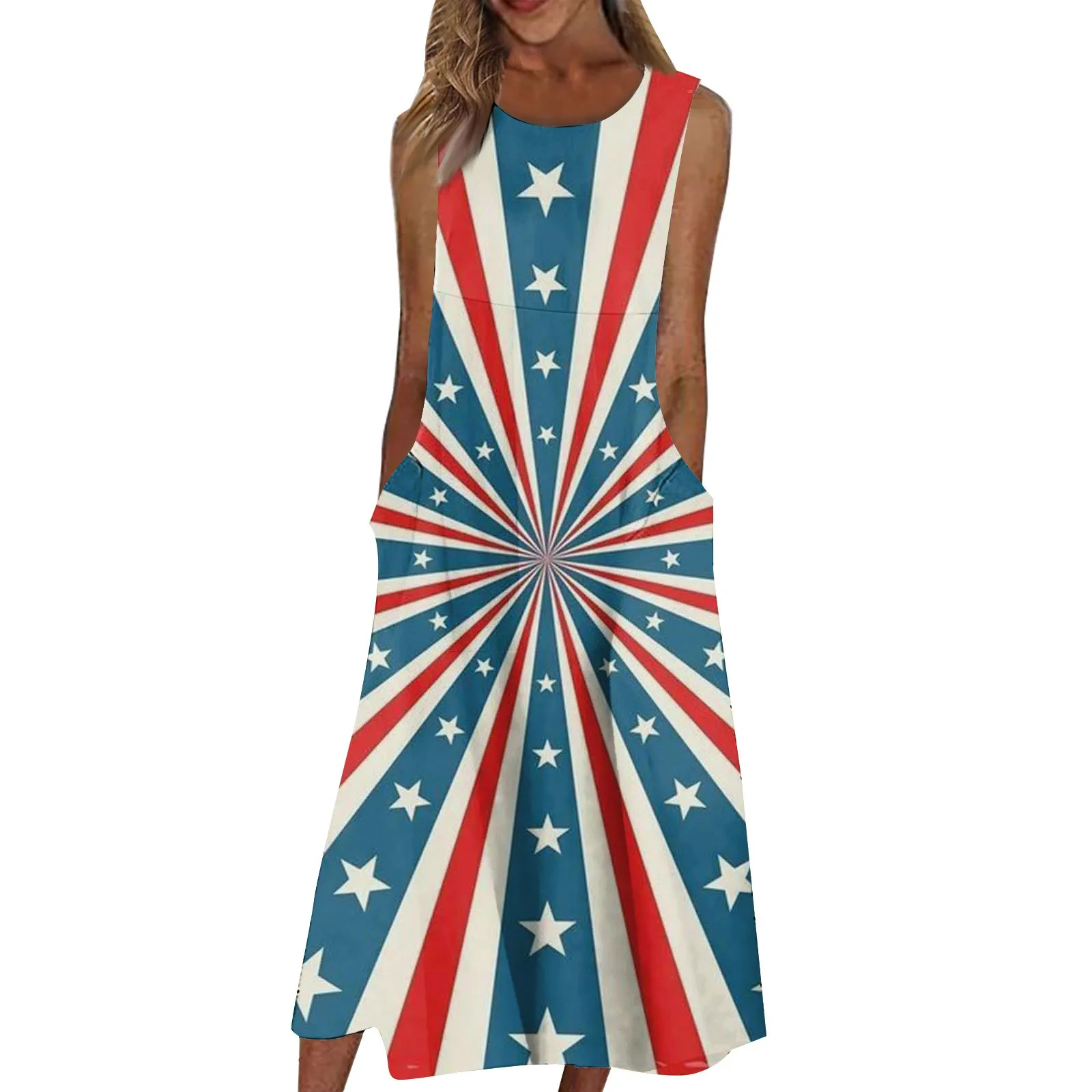 

Women's Casual Printed Dresses Round Neck Basic Classic Outdoor Daily Sleeveless Loose Dresses Spring Summer Short Sleeve