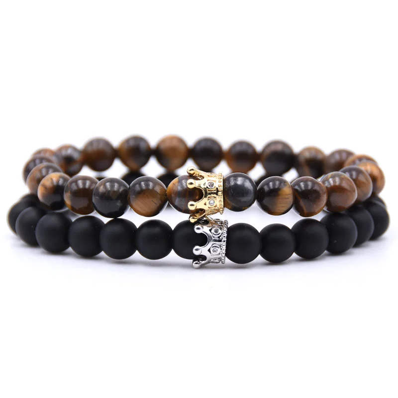 Couple bracelet crown charm stone beads for women men