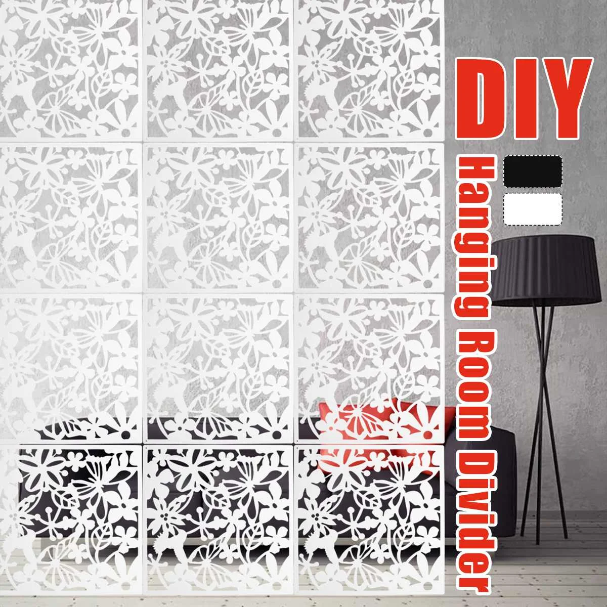 12pcs White/Black For Home Fashion Butterfly Bird Flower Hanging Screen Partition Divider Panel Room Curtain shelf dividers desk partition screen room divider screen