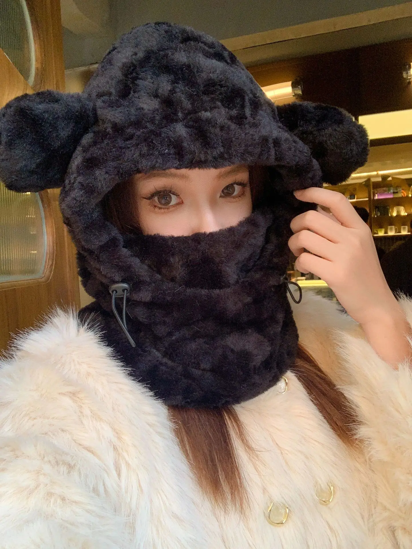 Bonnet D'hiver Femme En Peluche Avec Oreilles D'ours - Ensemble 3 En 1 (bonnet, écharpe, Gants) - Taille Unique élastique - 9