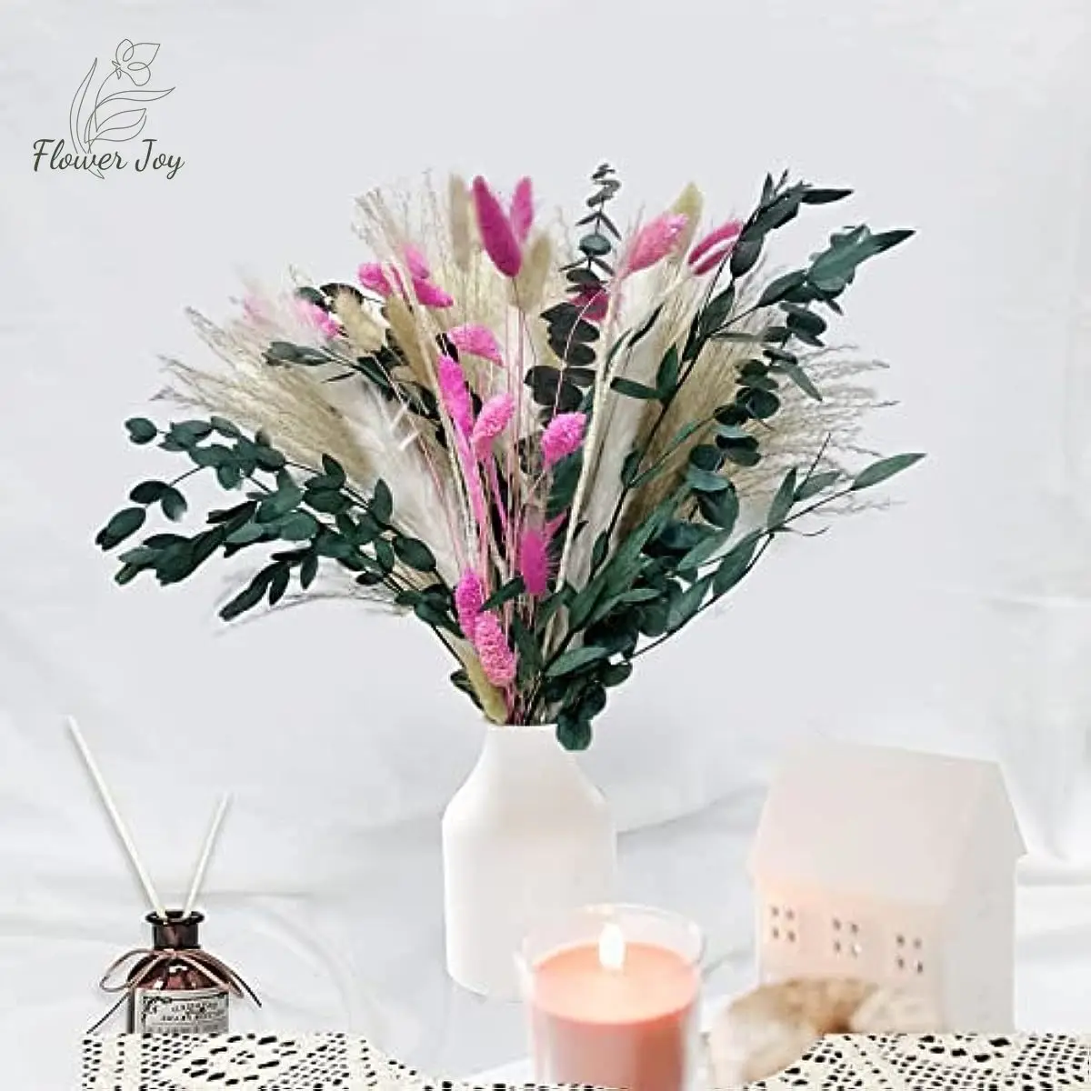 

Natural Dried Flowers Pampas Bouquet Boho Home Decor Eucalyptus Leaf Rabbit Tail Grass Artifical Flower Party Wedding Decoration