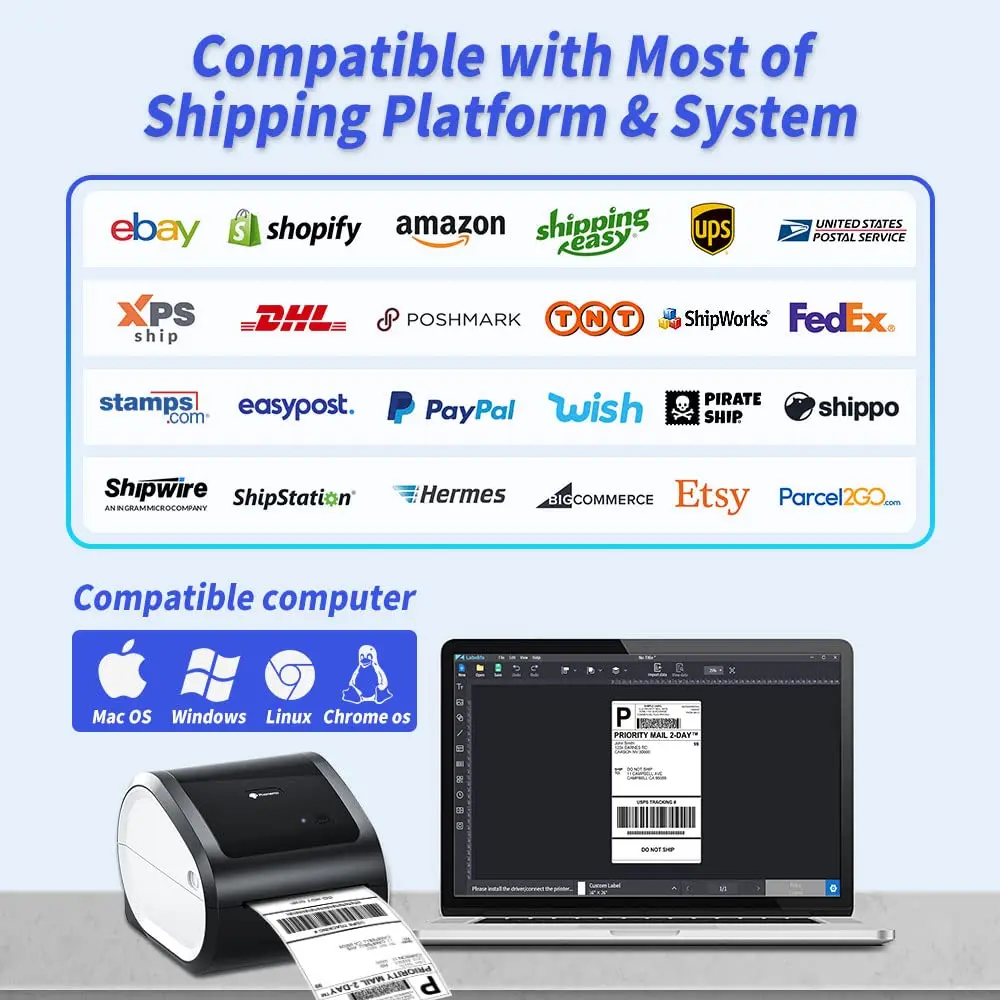 Impressora de etiquetas Phomemo-Thermal, Barcode Printer, Suporte QR Code para EXpress, 20-115mm