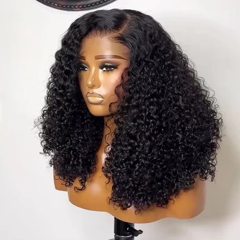 200% Short Curly Bob 13x4 Lace Front Wigs Preplucked Deep Water Wave 4x4 Lace Frontal Wig Brazilian Remy 100% Human Hair 14 Inch