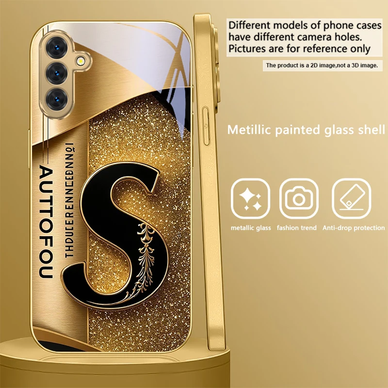 Elegant Golden Glass Phone Case with Ornate S Design