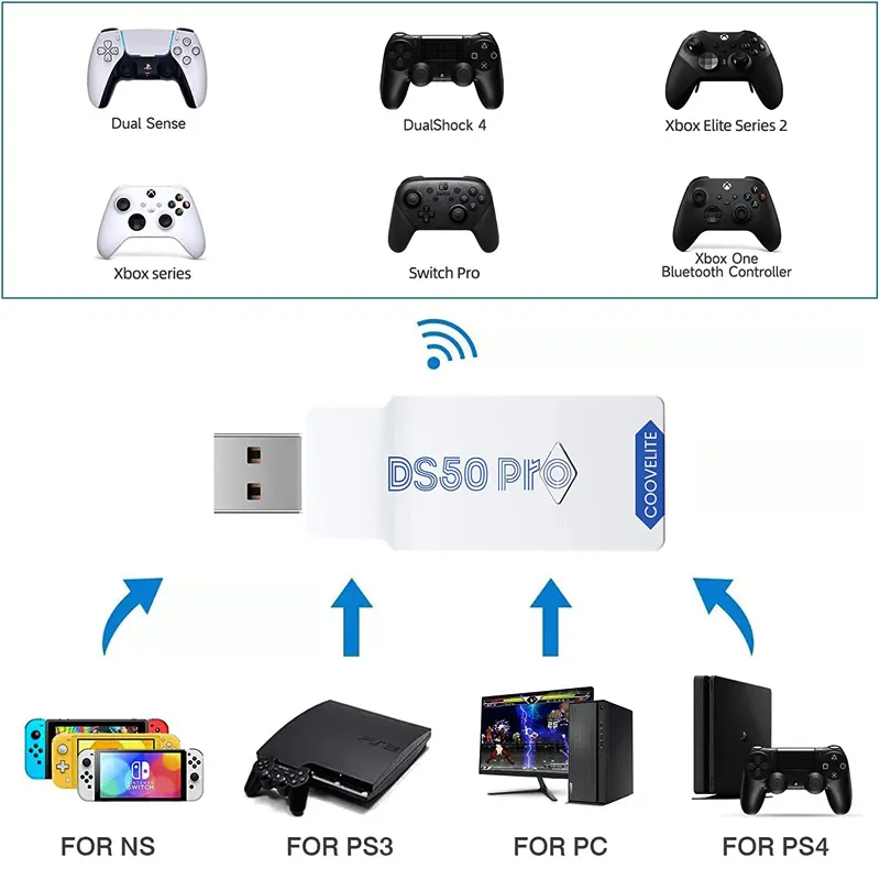 COOV DS50 pour contrôleur d'adaptateur Bluetooth sans fil PS5 / Xbox O