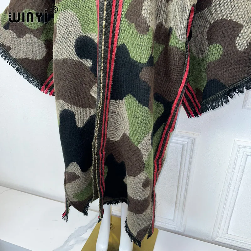 WINYI camouflage colour African women winter kimono long sleeve OverCoat abaya dubai luxury Open Front Long Cardigan party dress 3