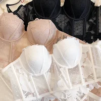 Ensemble de sous-vêtements sexy en dentelle brodée de fleurs pour femmes, sous-vêtements moulants, soutien-gorge push-up en maille noire, lingerie respirante à pois, 2 pièces 4