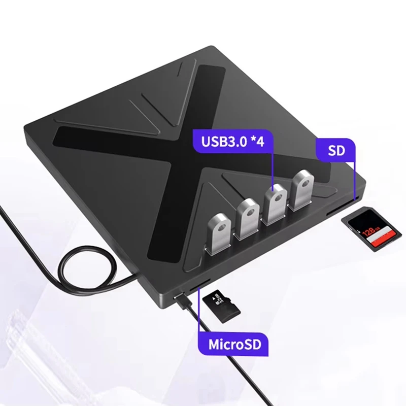 7 In 1 USB 3.0 CD DVD Burner Type C External CD DVD Optical Drive USB Hub Portable Player For PC Laptop-A37R