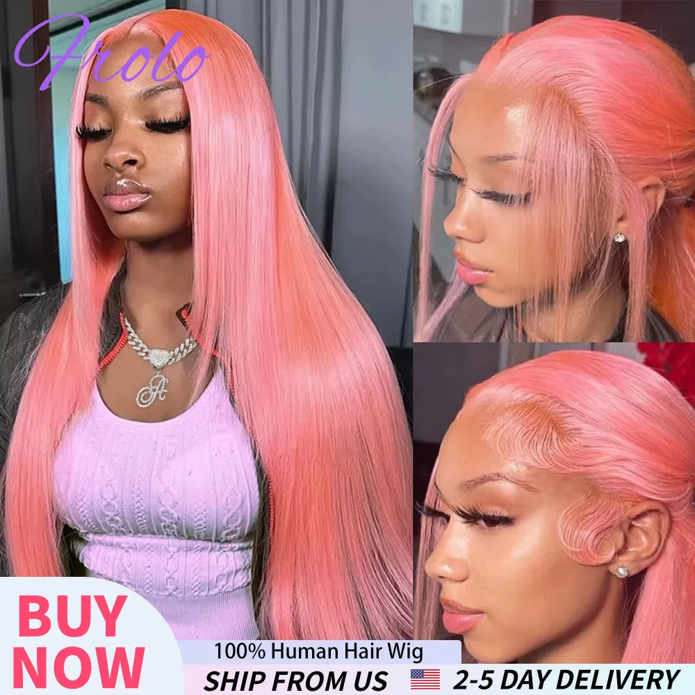 Peluca Frontal de encaje 13x6 Hd, cabello humano rosa prearrancado ...