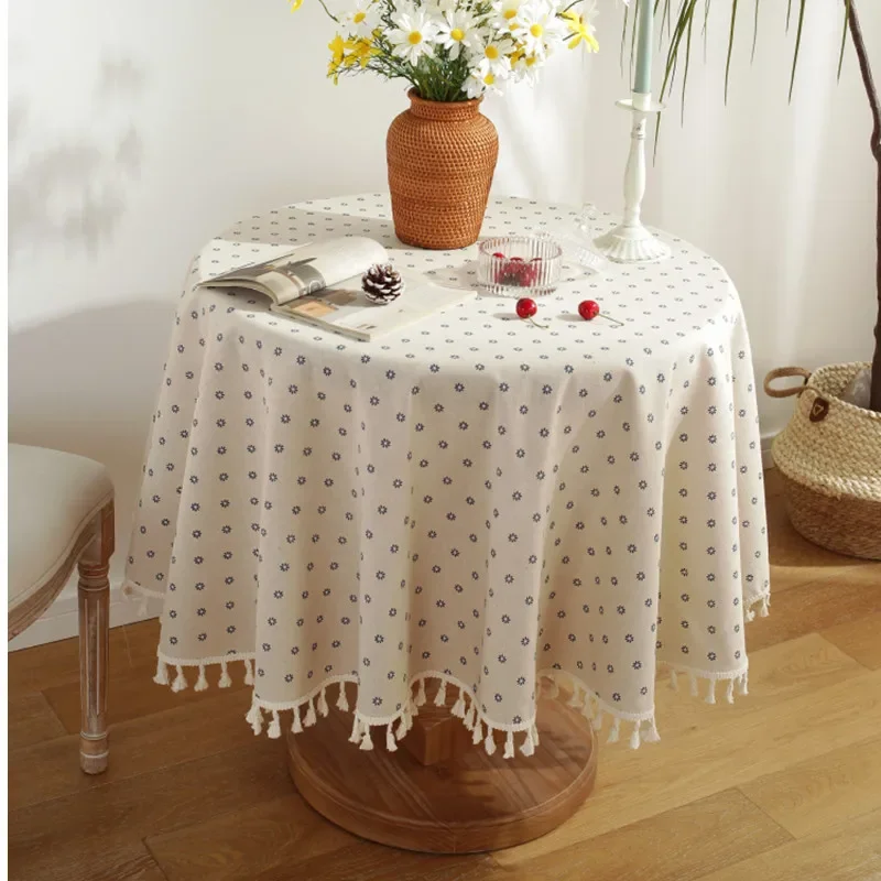 

Korean Style Daisy with Tassel Round Tablecloth150cm Coffee Table Table Cover Table Cloth Home Wedding Centerpieces for Tables