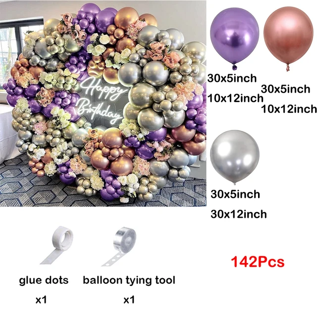 Ballons en arc noir violet métallisé argent, 112 pièces, Kit guirlande de  Festival, décorations de mariage, d'anniversaire, de fête prénatale -  AliExpress