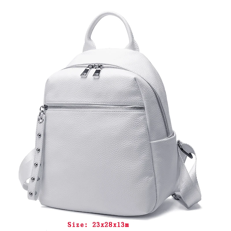 ZENCY 100% Soft Genuine Leather Silver Hardware Women's Backpacks Ladies Girls First Layer Cowhide Female School Book Backpack