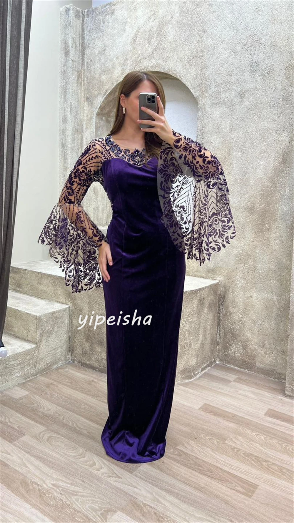 Ball Dress Evening Jersey Applique Beading Ruched Cocktail Party A-line V-neck Bespoke Occasion Gown Long Dresses Saudi Arabia