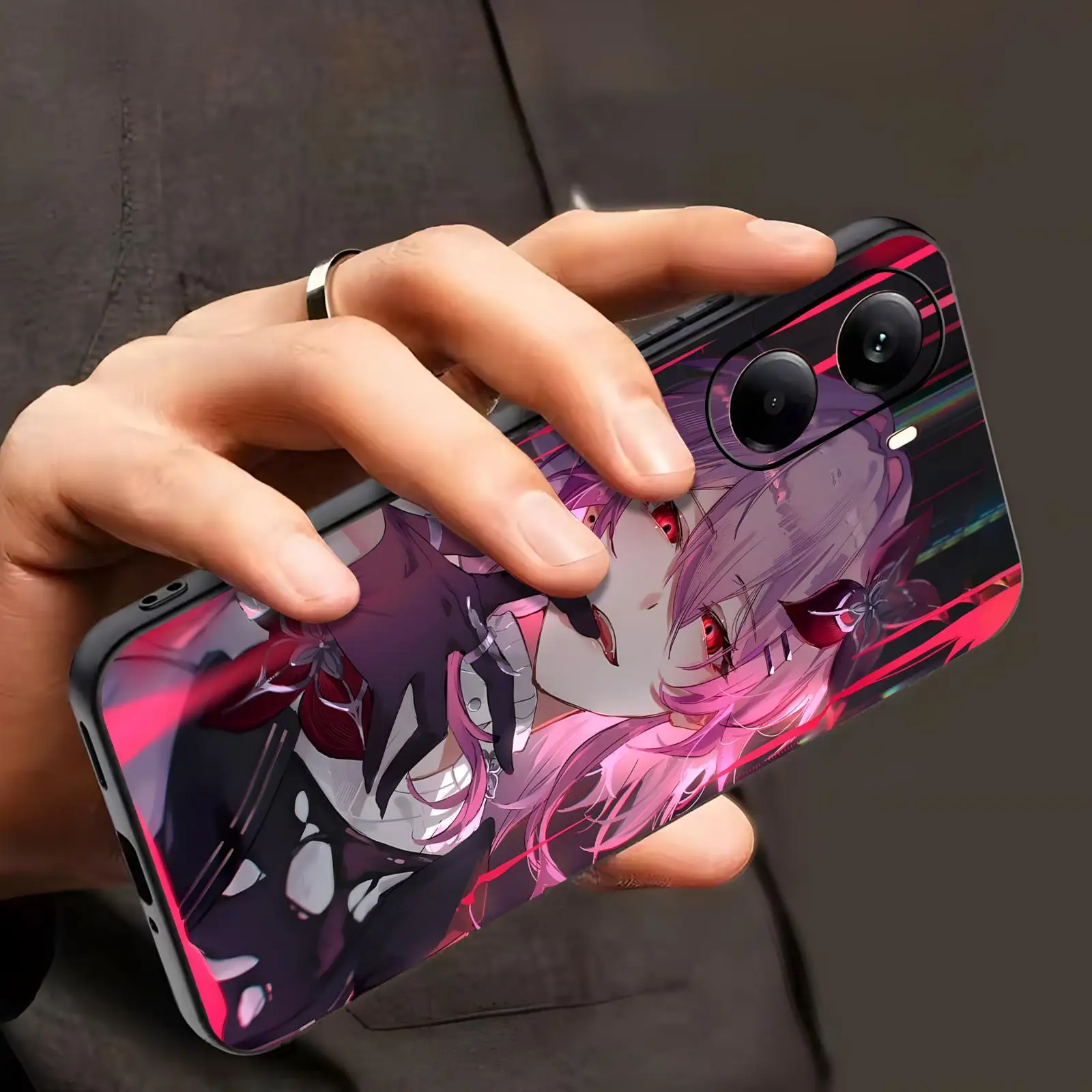Stylish Black Shockproof Phone Case with Honkai Star Rail Cerydra Design