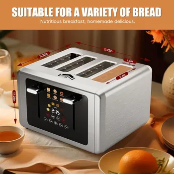 4 Slice Toaster, Touchscreen & Dual Independent Control Panel，5 Basic Functions & Digital Countdown Toasters, 6 Shade Settings 5