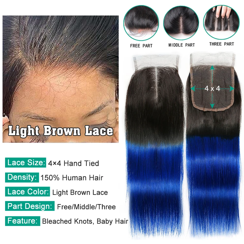 1B Blue Lace Human Hair Closure Only With Baby Hair Sexay Brazilian Human Hair Ombre 2 Tone Pre Colored Red Honey Blonde Lace Closures Sale human hair extensions human hair lace product