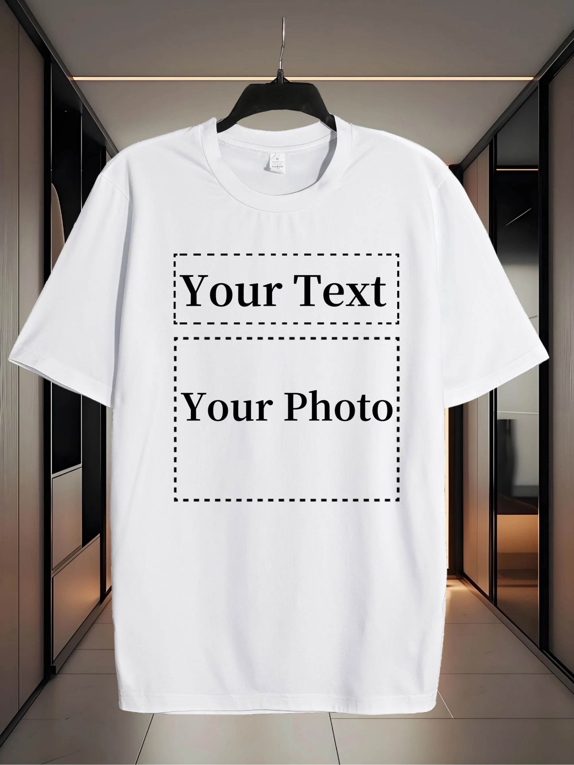 Personalized Round Neck White T-Shirt with Custom Photo and Text