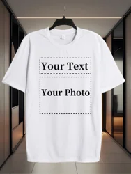 Personalized Round Neck White T - Shirt with Custom Photo and Text - XXXL (Photo Text)